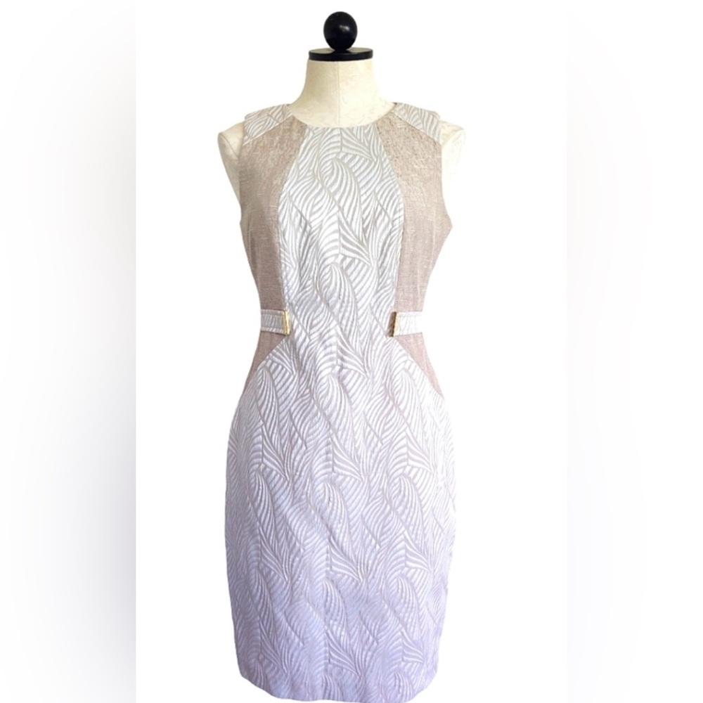 Calvin Klein Women’s Shneath Jacquard Ivory , latte two tone sleeveless dress